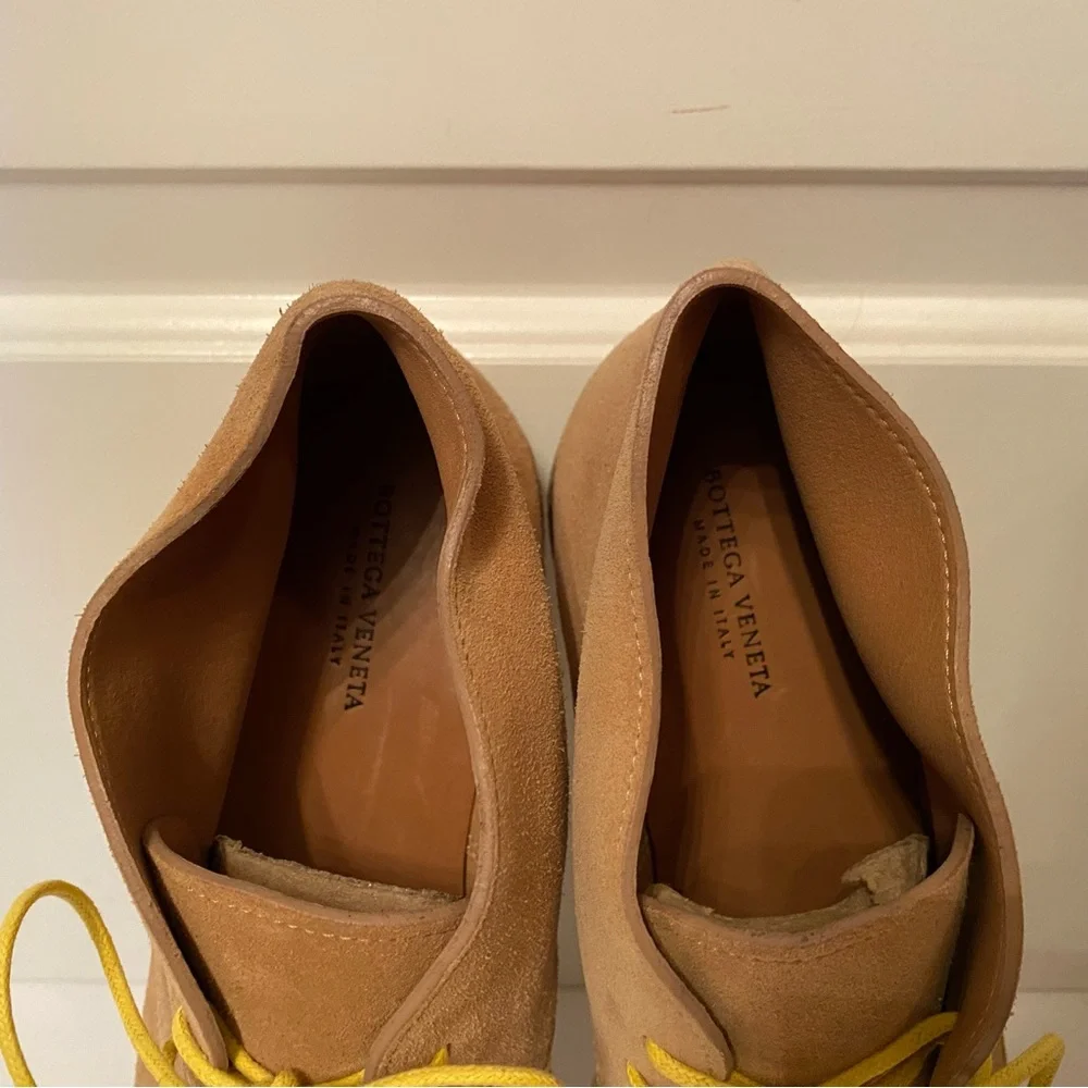 BOTTEGA VENETA SHOES LOW BOOTS TAN SUEDE LEATHER LACE UP ITALY SIZE 39.5 US 6.5